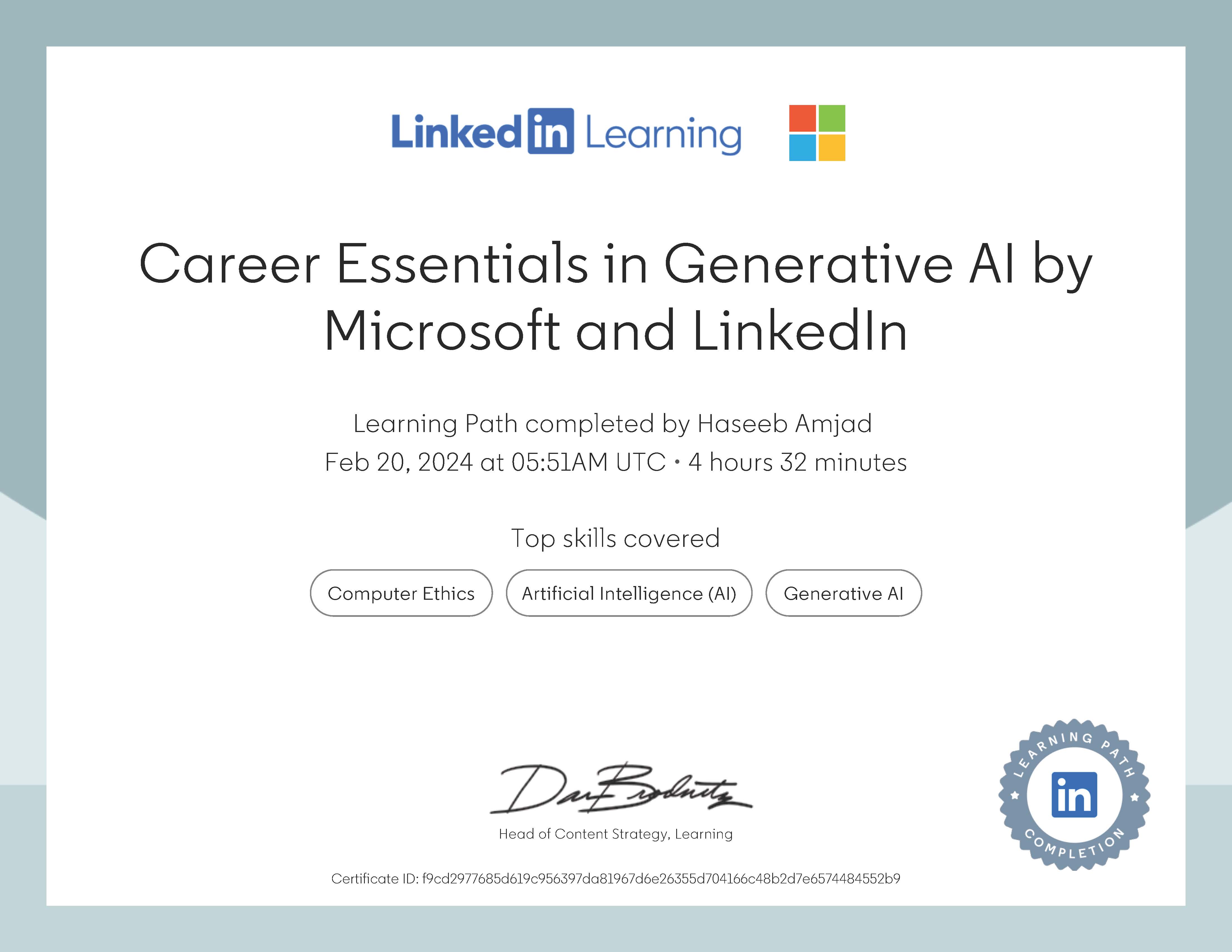 Generative Ai Certificate by LinkedIn and Microsoft