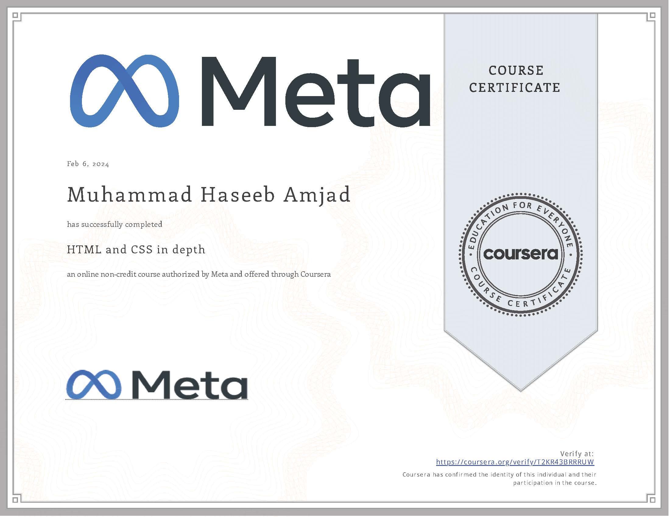 Advanced HTML and CSS Certificate by Meta